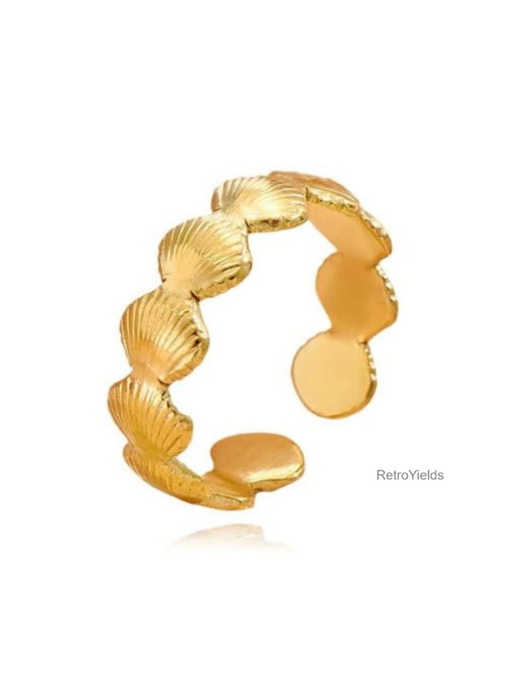 18k Gold Plated Stainless Steel Seashell Ring Open Niche Summer Ring